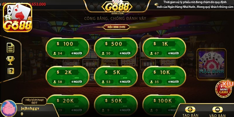 Mậu binh Go88 là phiên bản game bài được người chơi tham gia trải nghiệm đông