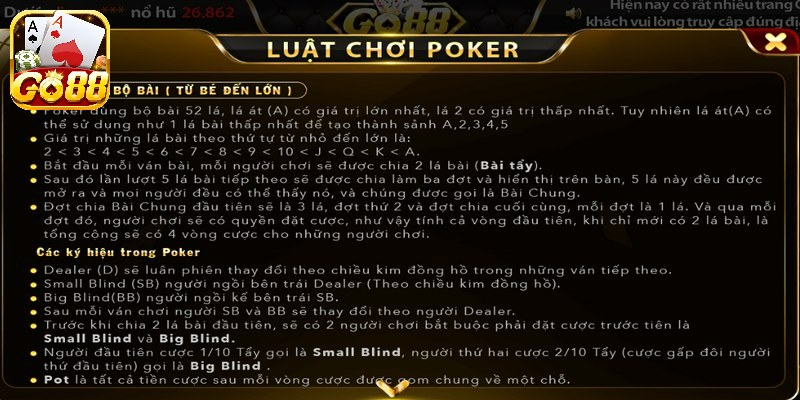 Luật poker quy định mỗi ván sẽ có tối đa 5 thành viên tham gia và 3 người tối thiểu